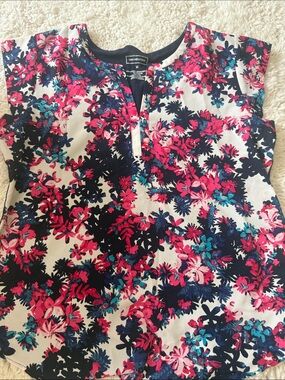 Van Heusen Floral Short Sleeve Blouse in White, Pink, Navy & Teal